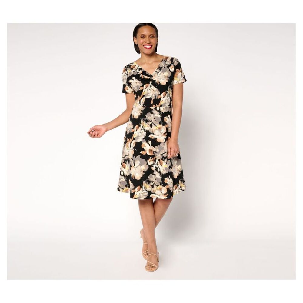 Top Knot Women's Petite Dress PL Scuba Crepe Twist Front Multi-colored A684998
